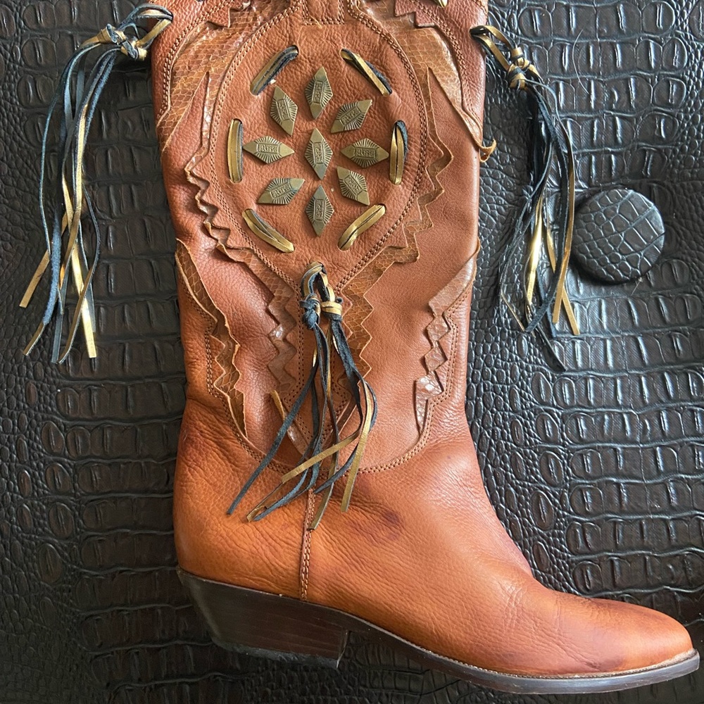 Vintage Italian Leather Cowboy Boots - Made in Italy - Picture 8 of 15